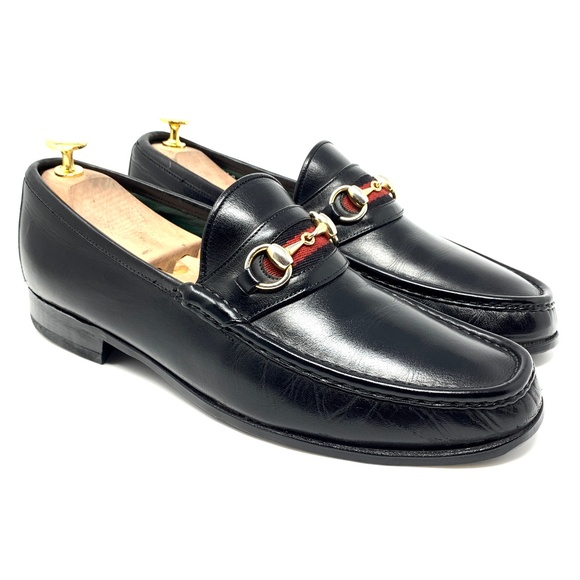 Gucci Other - GUCCI Black Leather Gold Bit Red Ribbon Lux Loafer